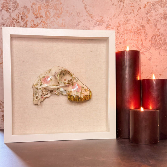 Pearly Vintage Floral Half Goat Skull - Gather Your Bones