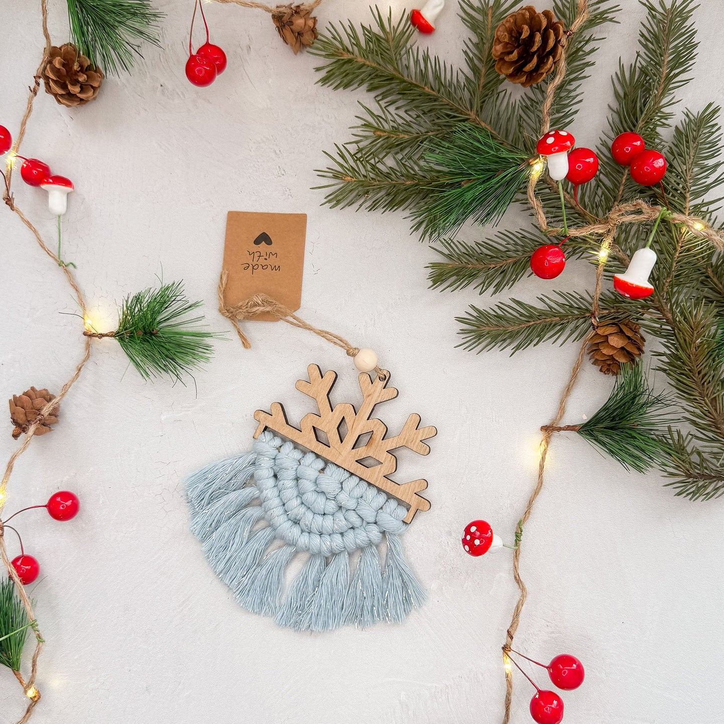 Snowflake Macrame Ornament - Blue Sparkle #2 - Gather Your Bones